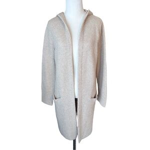 Jenni Kayne Oatmeal Waffle Sweater coat hooded open cardigan cashmere wool blend